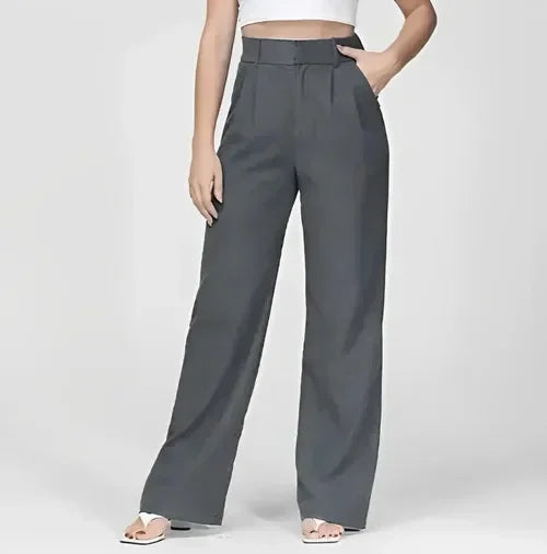 Emma wide-leg high-waist trousers with subtle crease detailing for smart casual elegant officewear