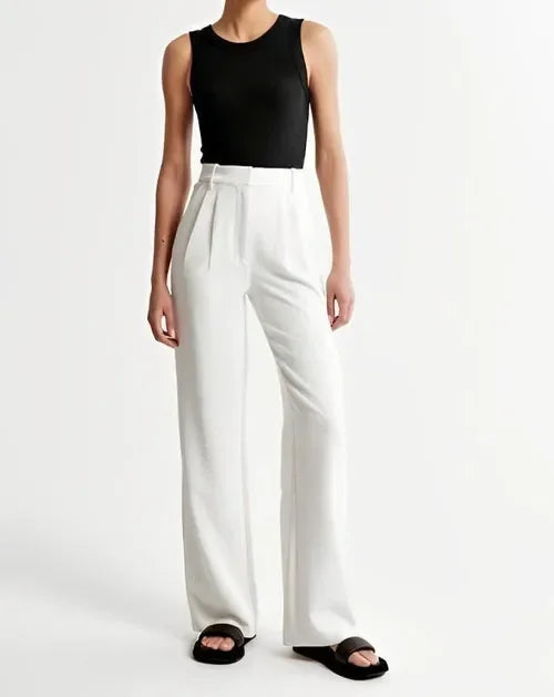 Emma wide-leg high-waist trousers with subtle crease detailing for smart casual elegance