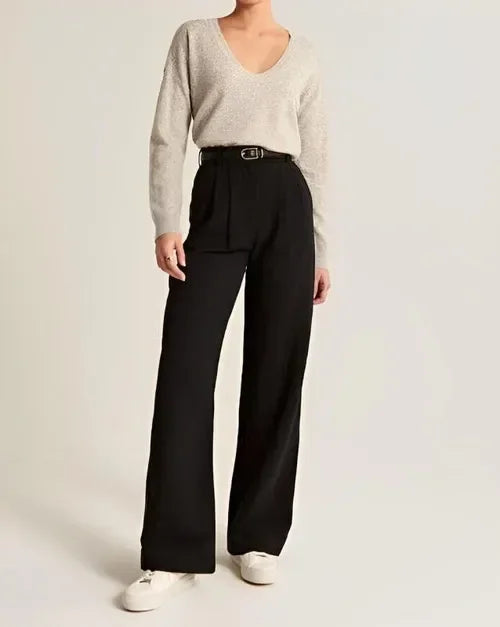 Emma wide-leg high-waist trousers with subtle crease detail, smart casual elegant officewear