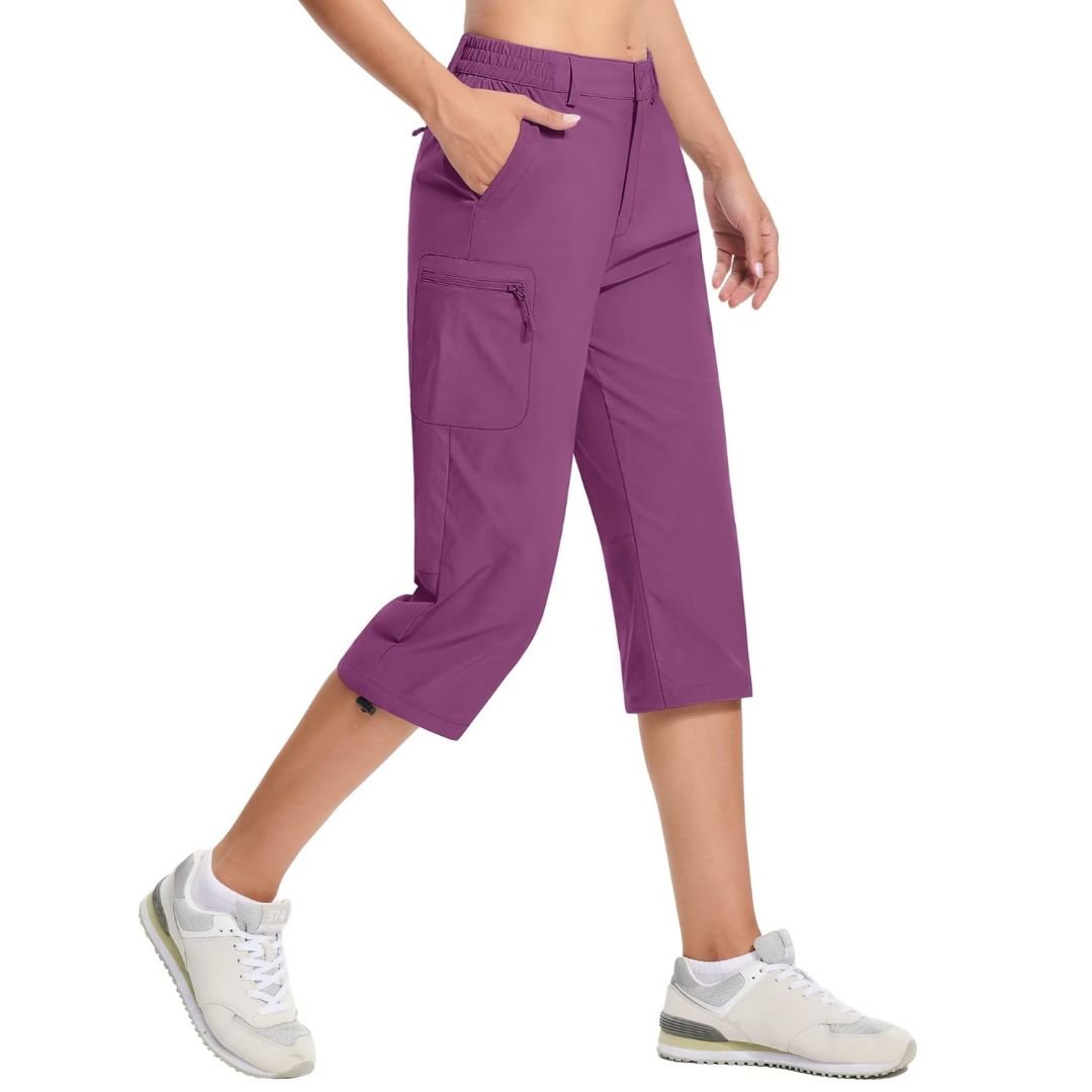 Women's hiking capri pants lightweight stretch water-resistant fabric with multi cargo pockets outdoor ready