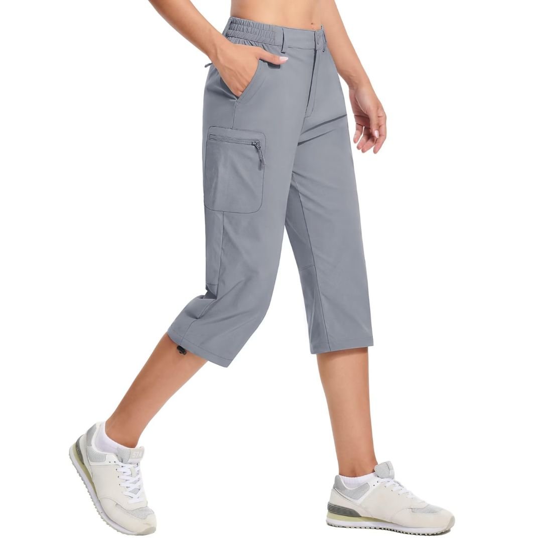 Women's hiking capri pants lightweight stretch water-resistant nylon with multi cargo pockets outdoor