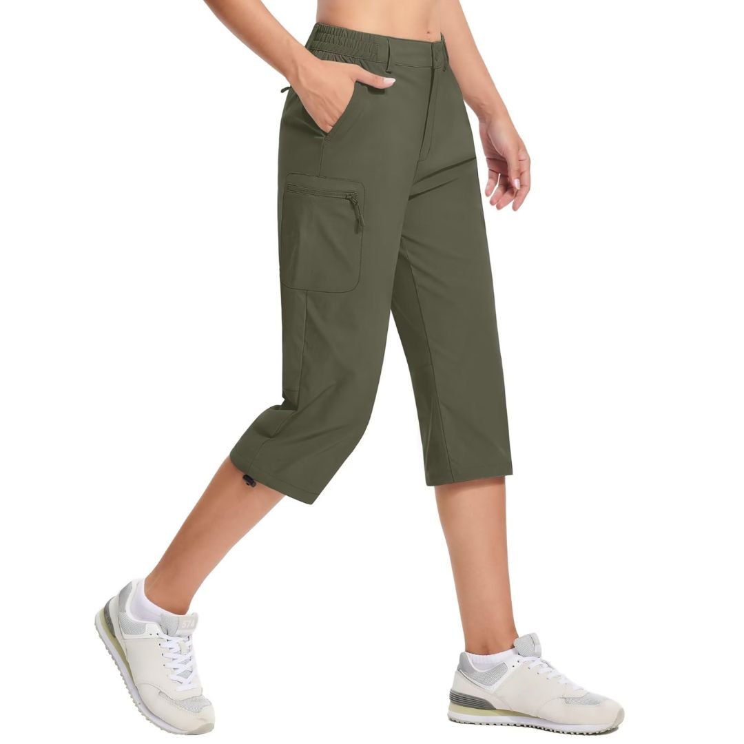 Women's hiking cargo capri pants lightweight stretch water-resistant nylon blend for outdoor adventures