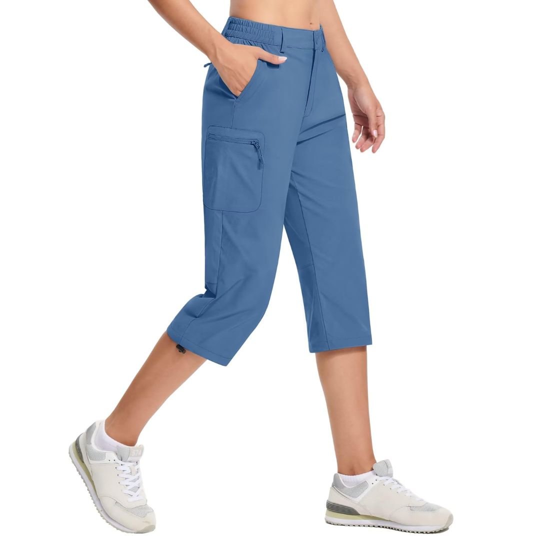 Women's hiking cargo capri pants lightweight stretch water-resistant nylon blend for outdoor adventures