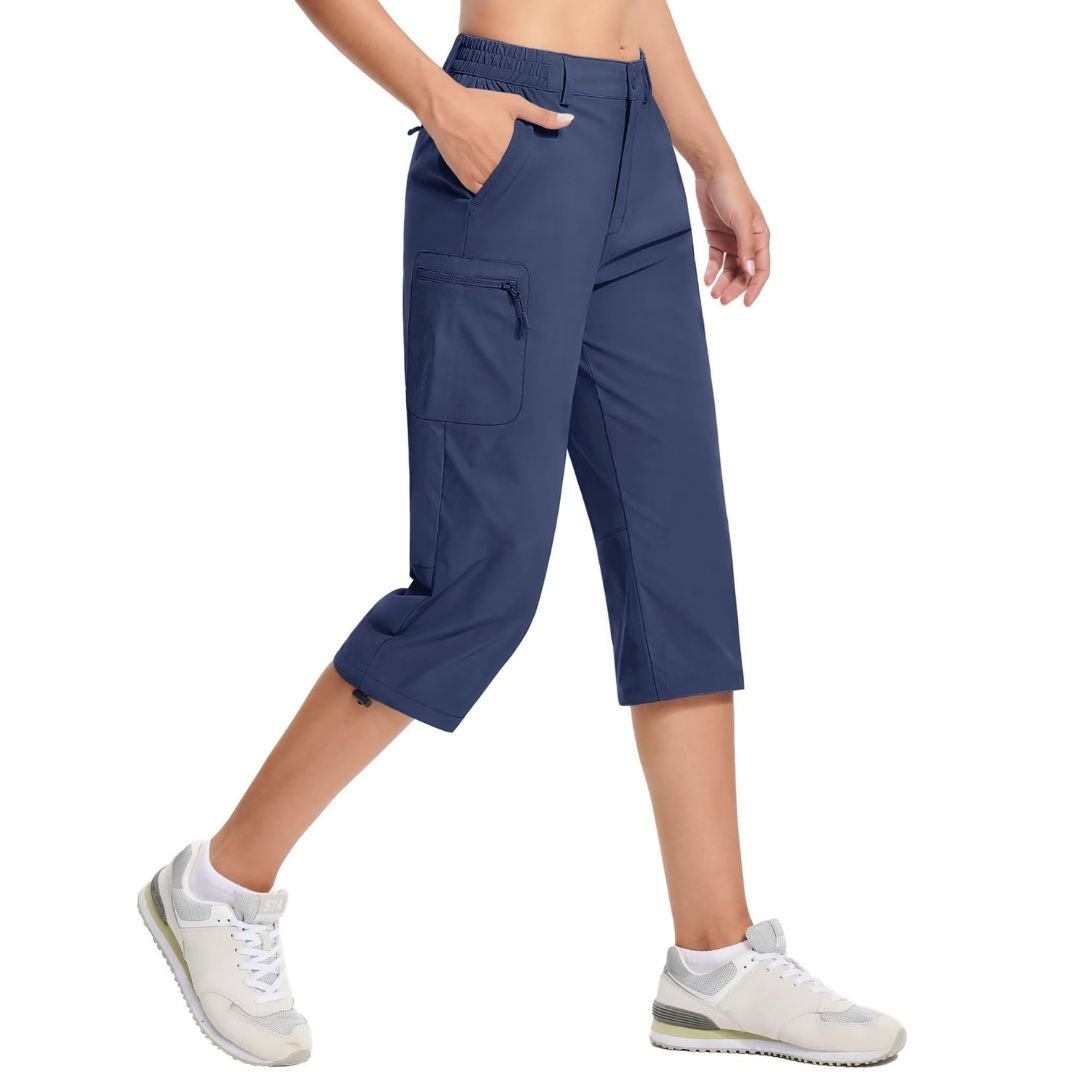 Women's hiking cargo capri pants lightweight stretch water-resistant nylon blend for outdoor adventures