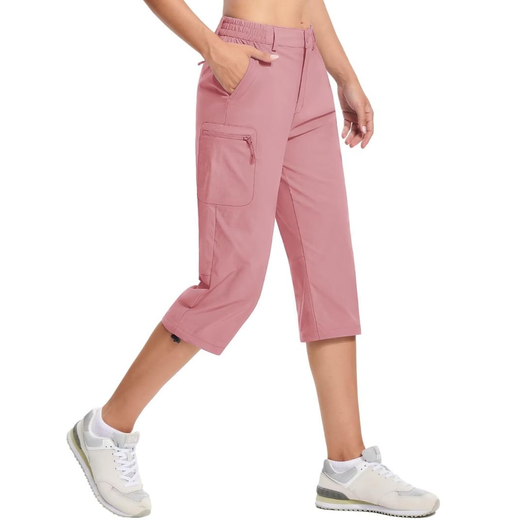 Women's hiking capri pants lightweight stretch water-resistant fabric with multi cargo pockets outdoor style