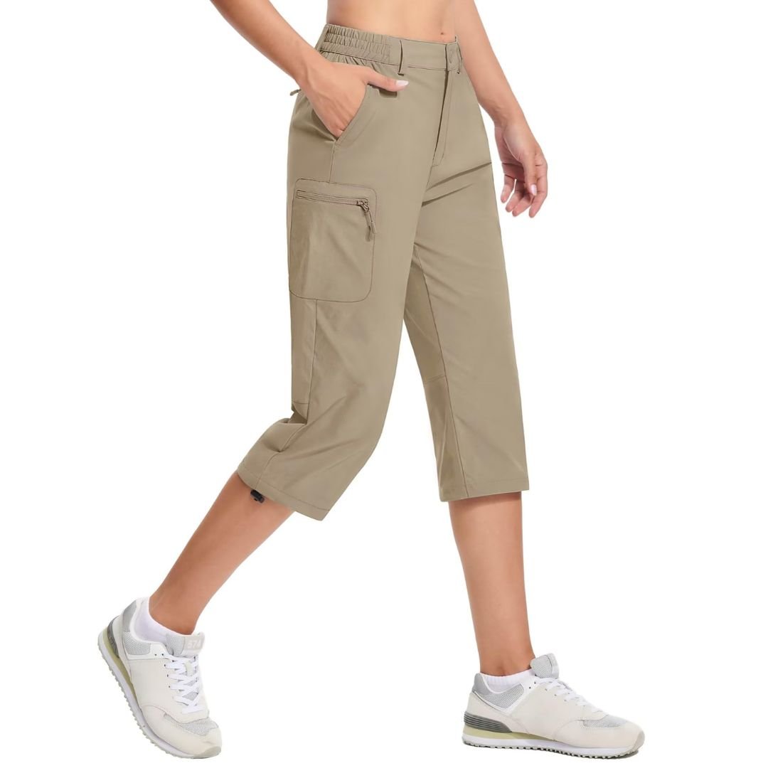 Women's hiking capri pants lightweight stretch water-resistant cargo pockets outdoor trail