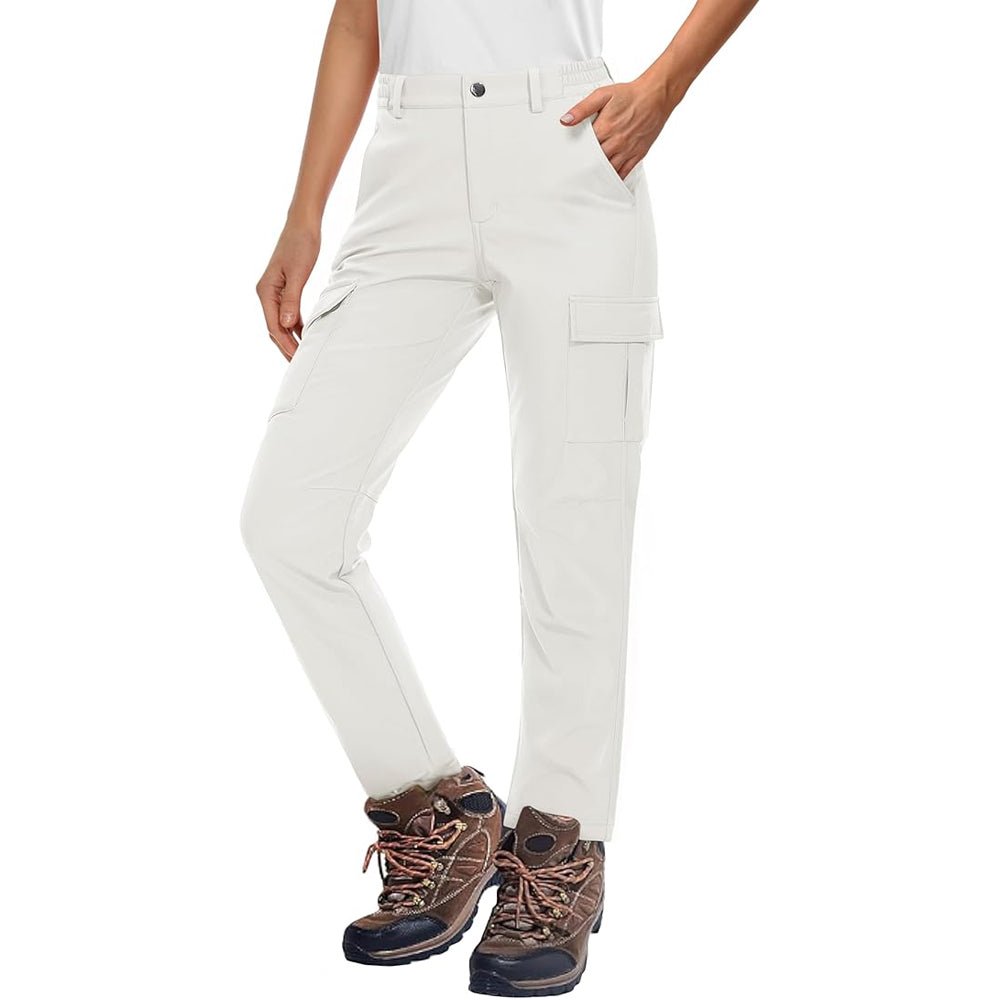 Women's fleece-lined water-resistant hiking pants for cold weather with secure pockets
