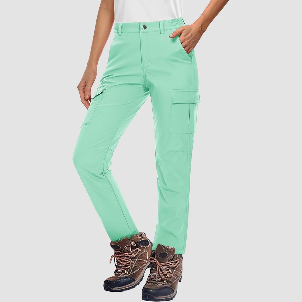 Women's fleece-lined water-resistant hiking pants for cold weather with secure pockets