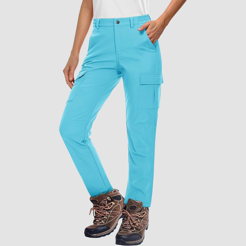 Women's fleece-lined water-resistant hiking pants for cold weather with secure pockets