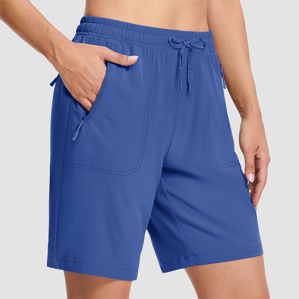 Women's lightweight quick-dry hiking shorts, water-resistant stretch fabric, multi-pocket outdoor design
