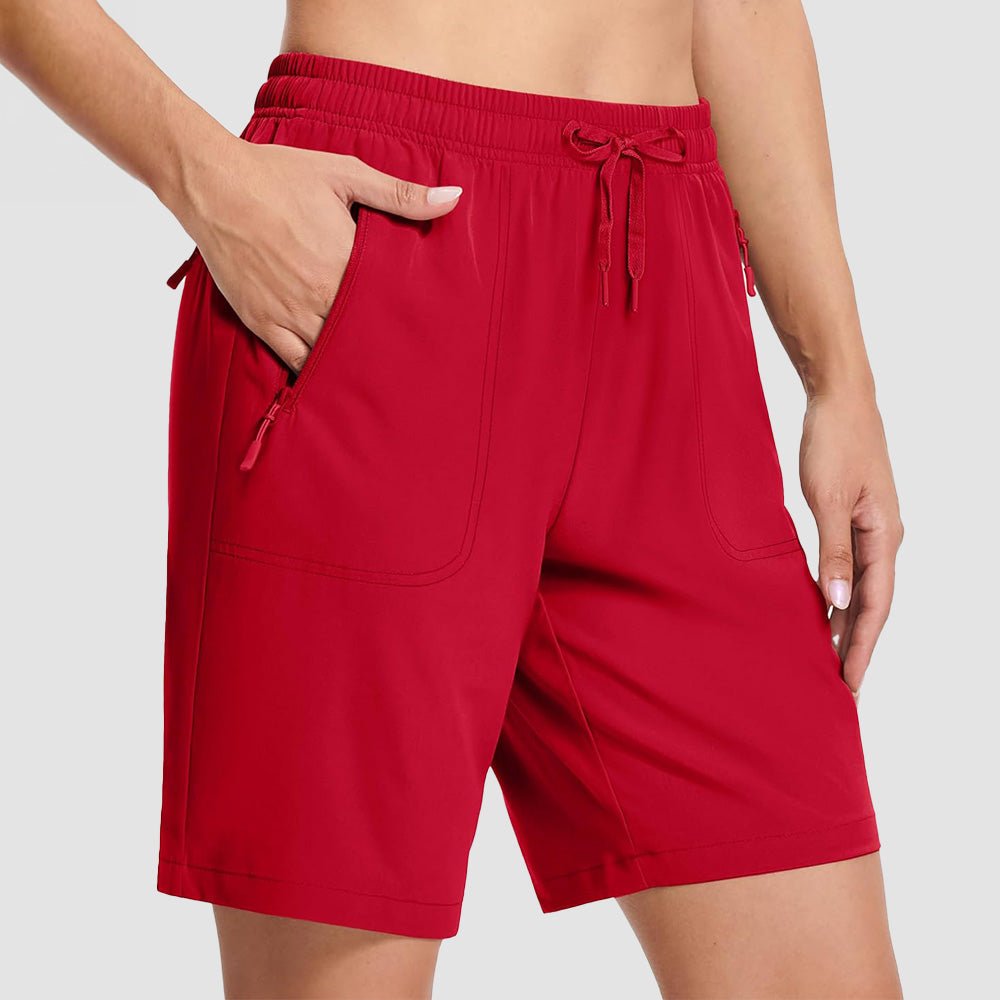 Women's lightweight quick-dry hiking shorts, water-resistant stretch fabric, practical outdoor style