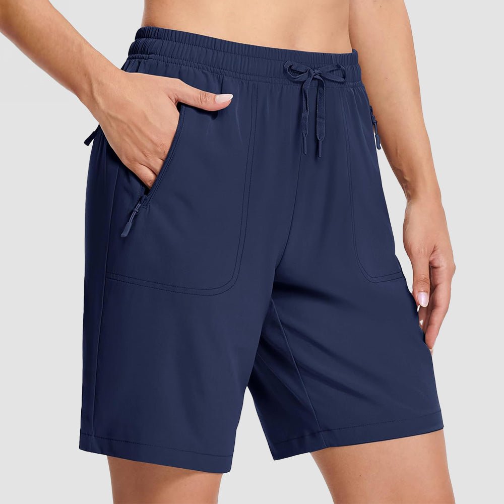 Women's khaki lightweight hiking shorts quick-dry water-resistant stretchy outdoor trail bottoms