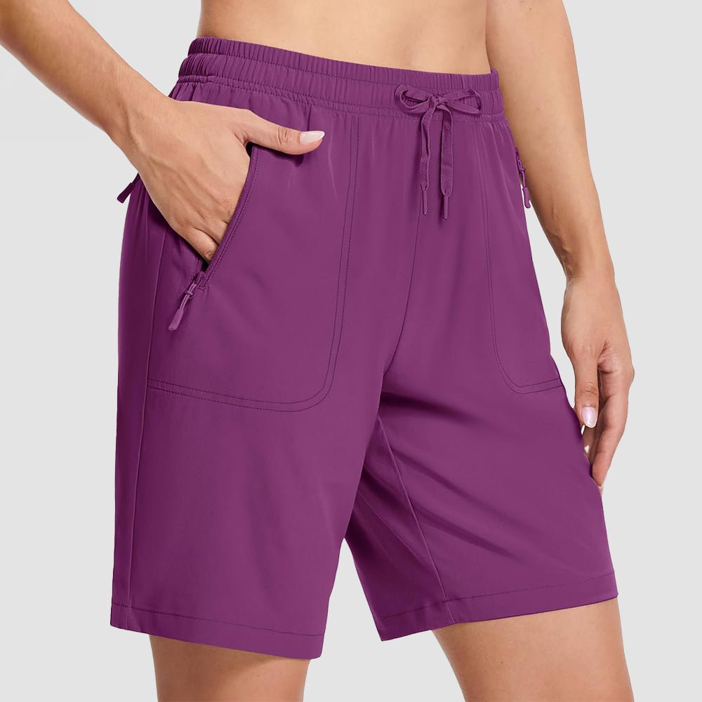 Women's lightweight quick-dry hiking shorts, water-resistant stretch fabric, practical outdoor style