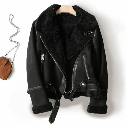 Women's half-length textured relaxed fit jacket with lined interior and ribbed cuffs outerwear