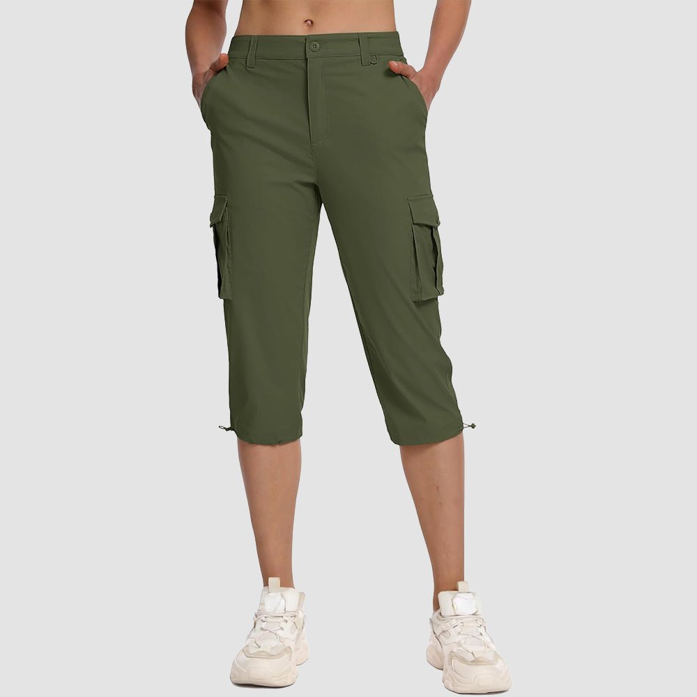 Women's lightweight cargo capris 6-pocket water-resistant quick-dry nylon stretch travel outdoor pants