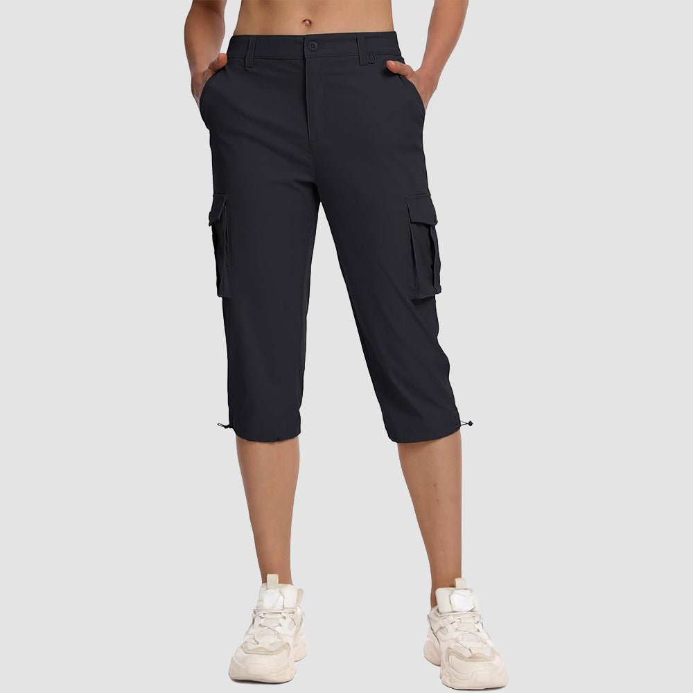 Women's lightweight cargo capris with 6 pockets, water-resistant quick-dry nylon, outdoor travel style