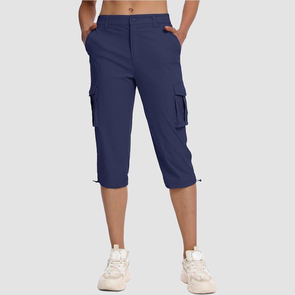 Women's lightweight cargo capris with 6 pockets, water-resistant quick-dry nylon, outdoor travel style