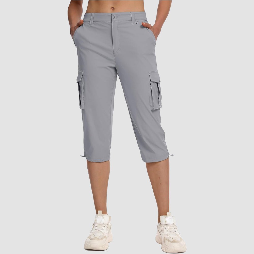 Women's lightweight cargo capris with 6 pockets, quick-dry nylon, ideal for travel and outdoor adventures