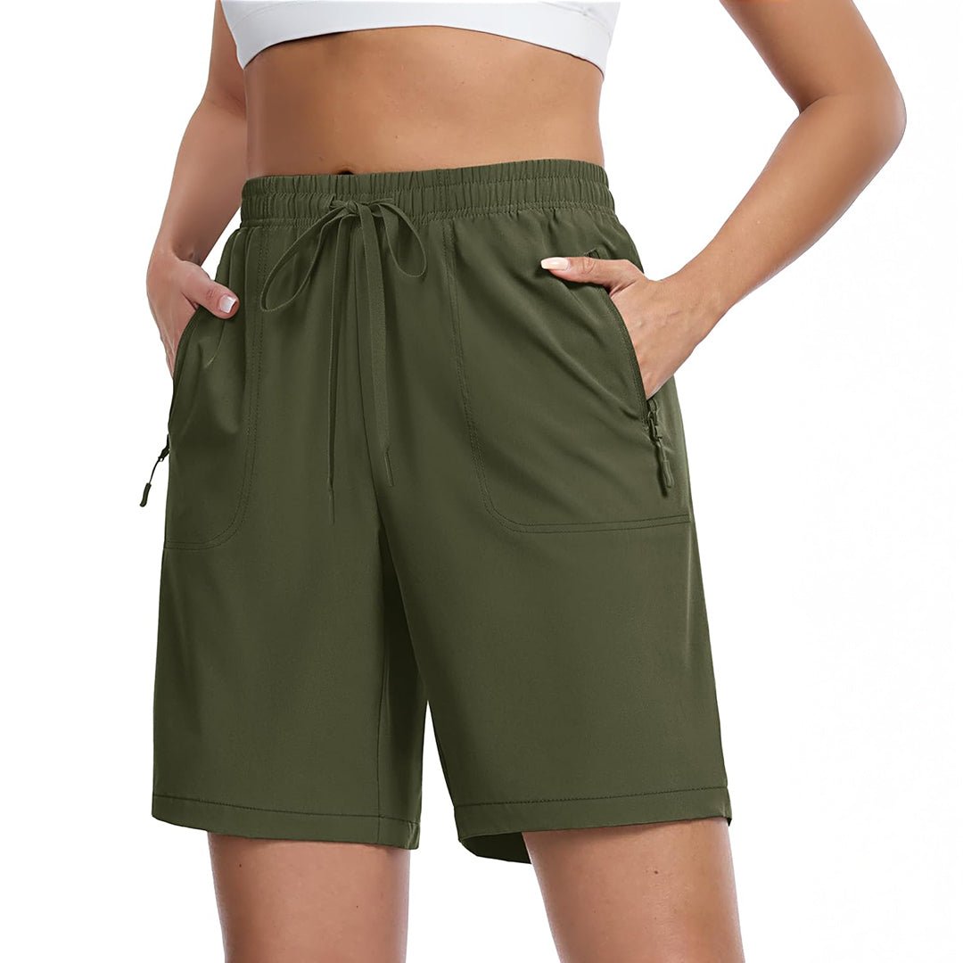 Women's lightweight quick-dry hiking shorts with pockets, 8" inseam, breathable fabric for outdoor adventures