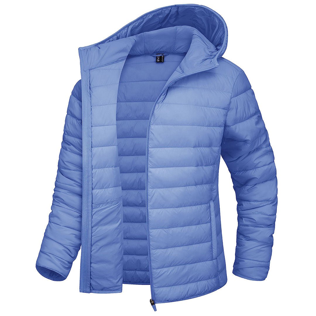 Women's hooded puffer jacket full-zip water-resistant winter coat sleek outdoor silhouette