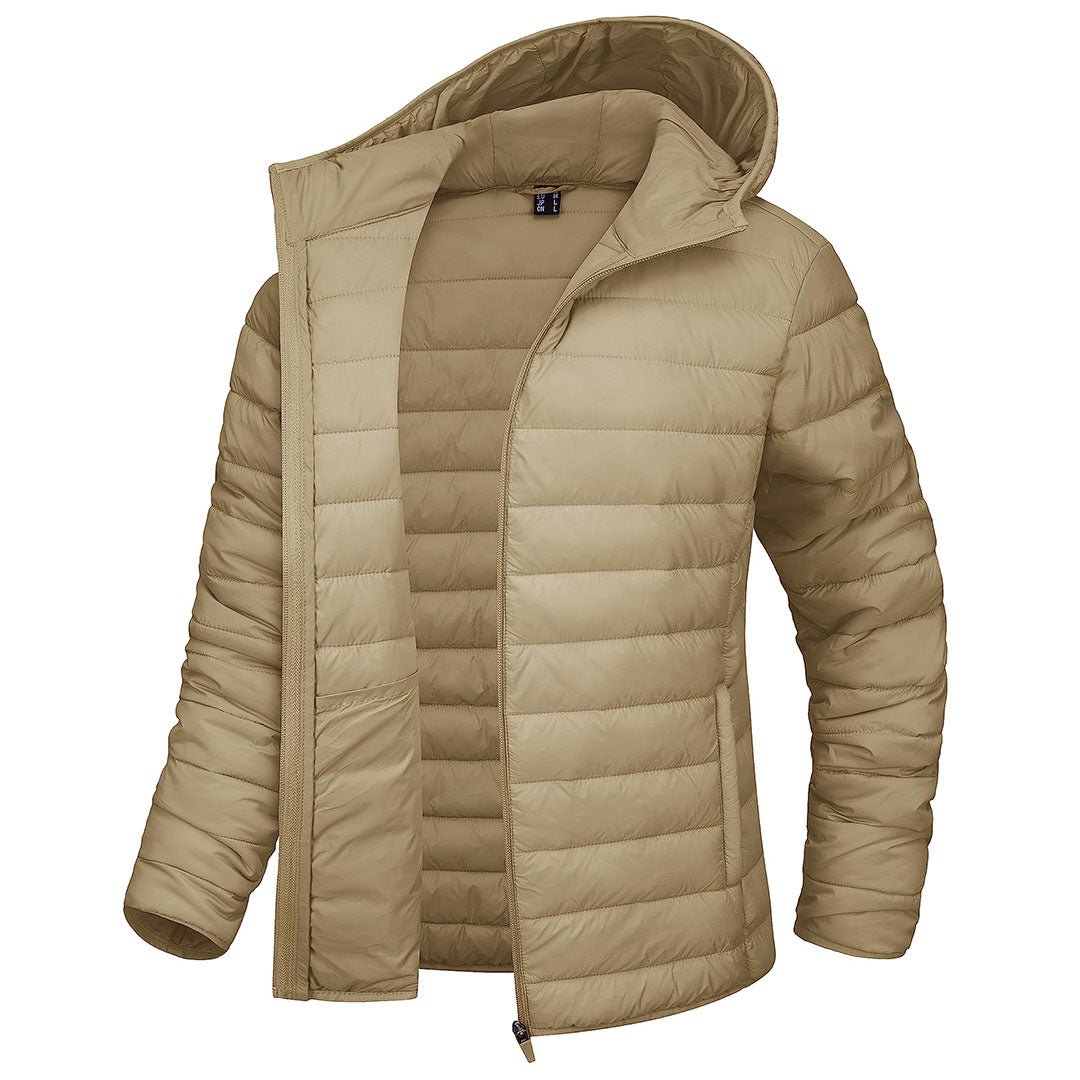 Women's hooded puffer jacket full-zip water-resistant winter coat sleek silhouette outdoor wear