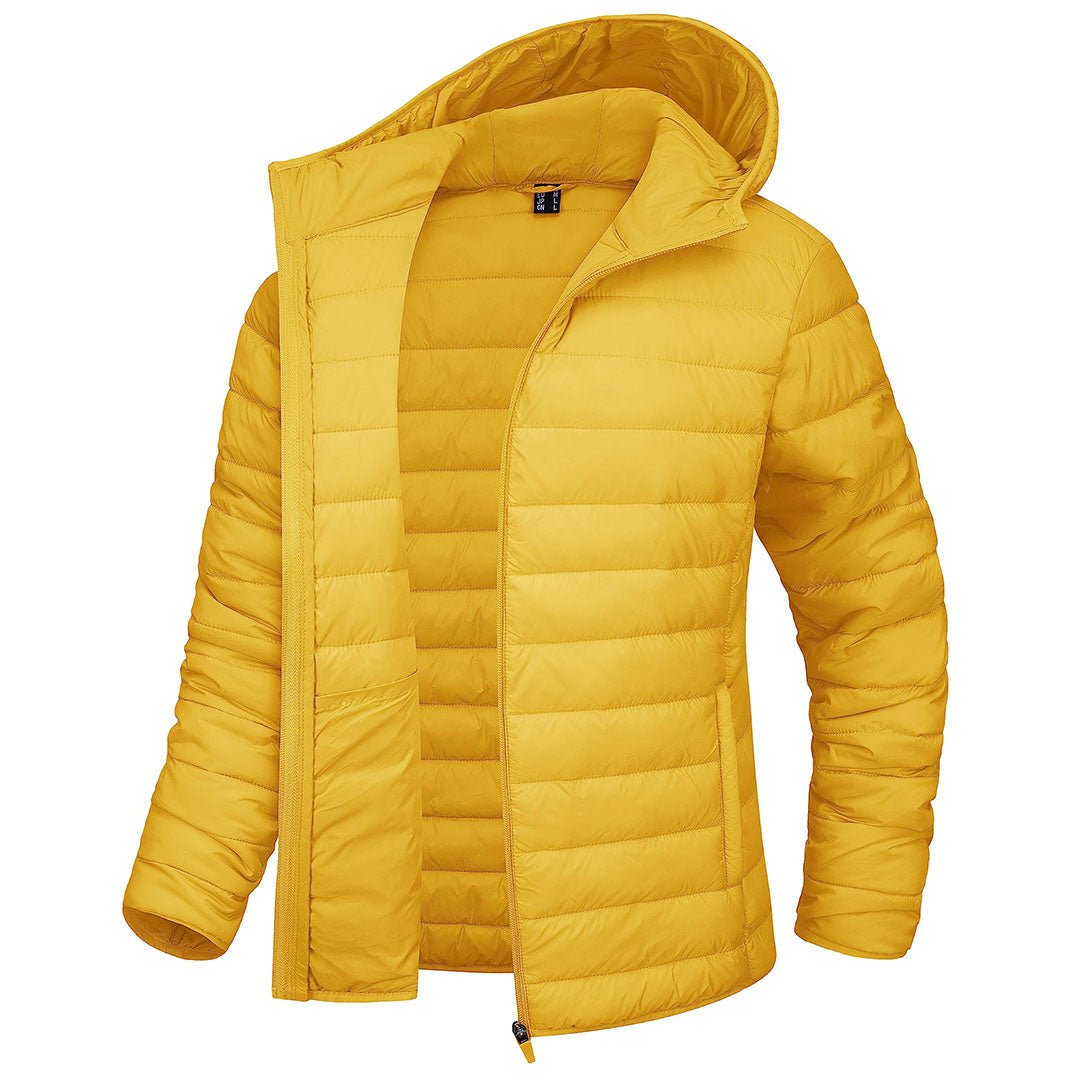 Women's hooded puffer jacket full-zip water-resistant nylon winter coat sleek silhouette