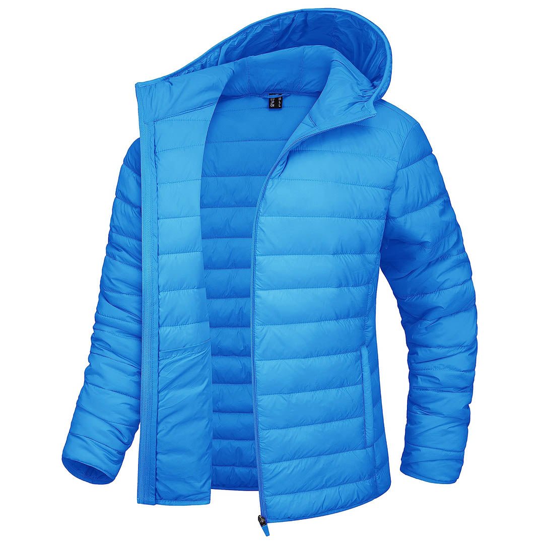 Women's hooded puffer jacket full-zip water-resistant nylon winter coat sleek silhouette