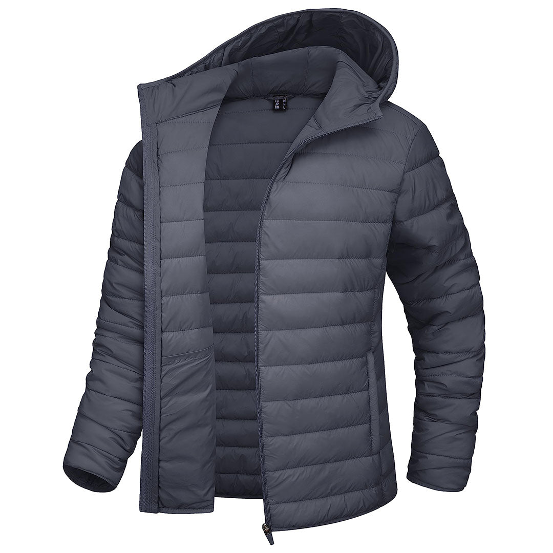 Women's hooded puffer jacket full-zip water-resistant winter coat sleek silhouette outdoor wear