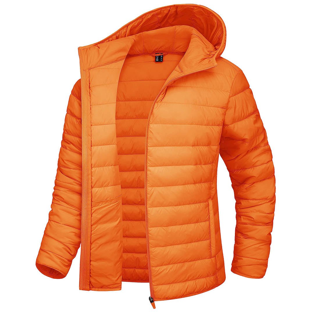 Women's hooded puffer jacket full-zip water-resistant winter coat sleek silhouette outdoor wear