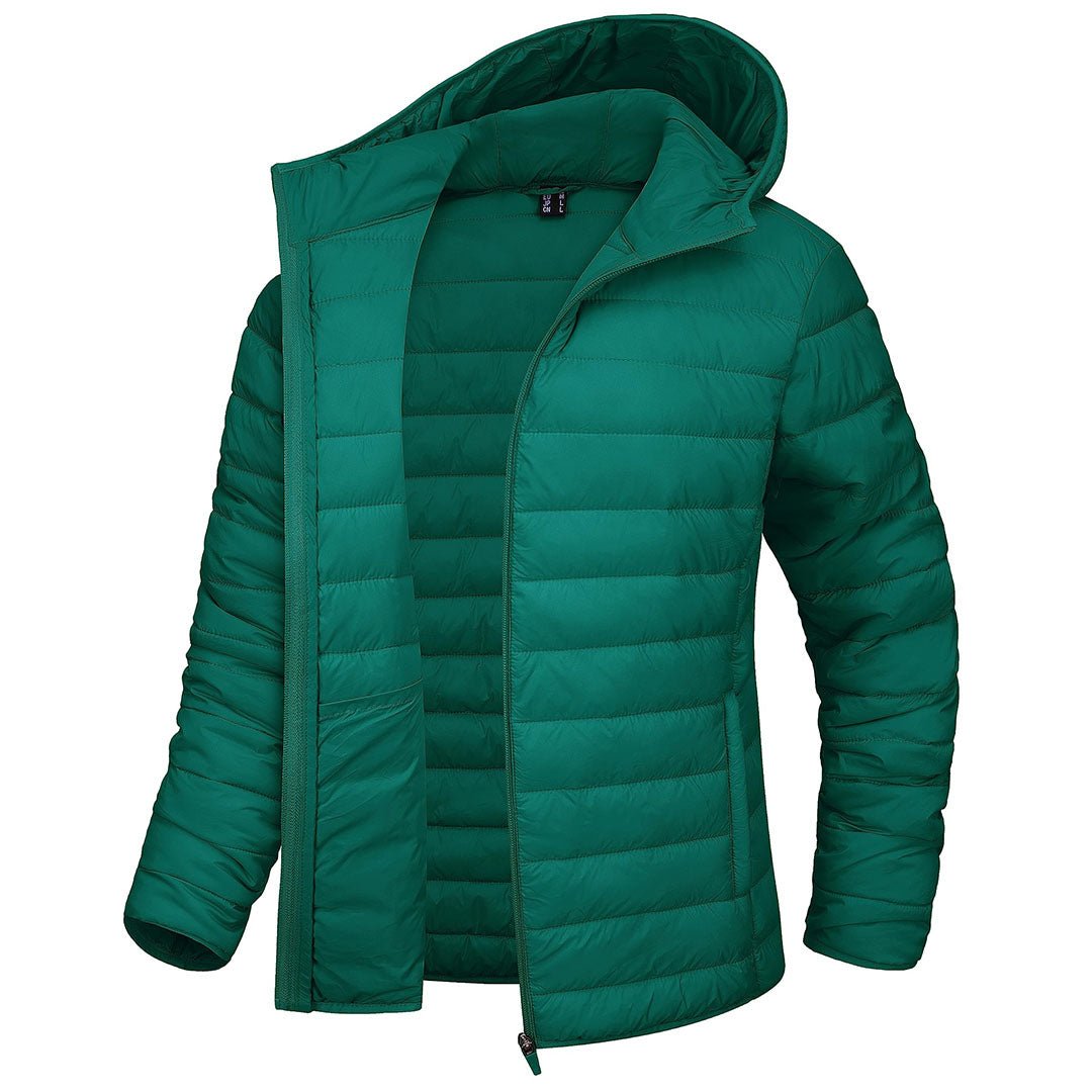 Women's hooded puffer jacket full-zip water-resistant nylon winter coat sleek silhouette