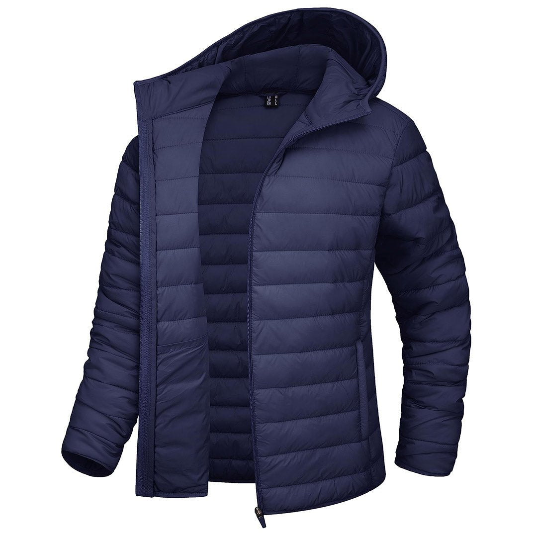 Women's hooded puffer jacket full-zip water-resistant winter coat sleek silhouette outdoor wear