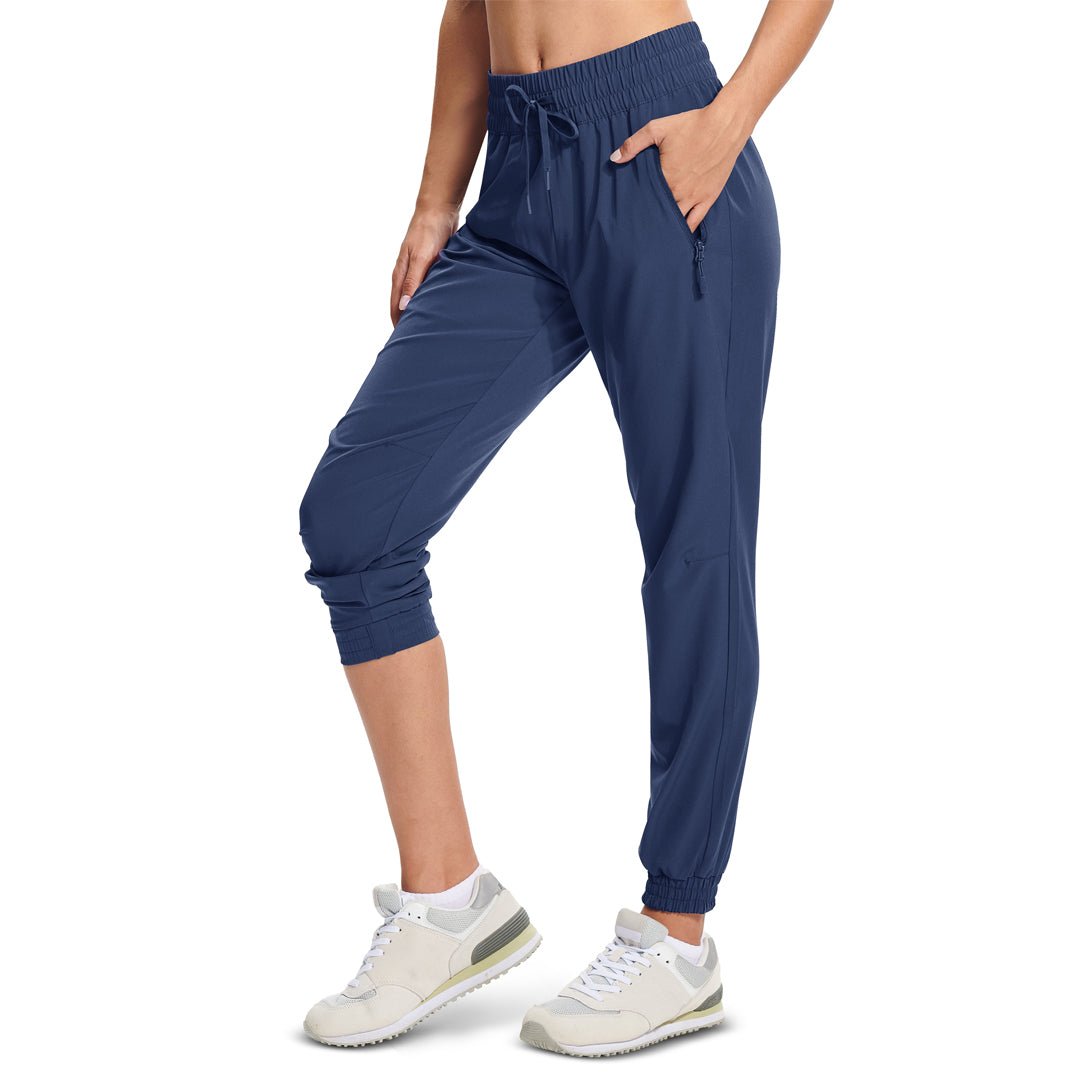 Women's lightweight quick-dry hiking jogger pants with 3 zip pockets and adjustable drawstring waist