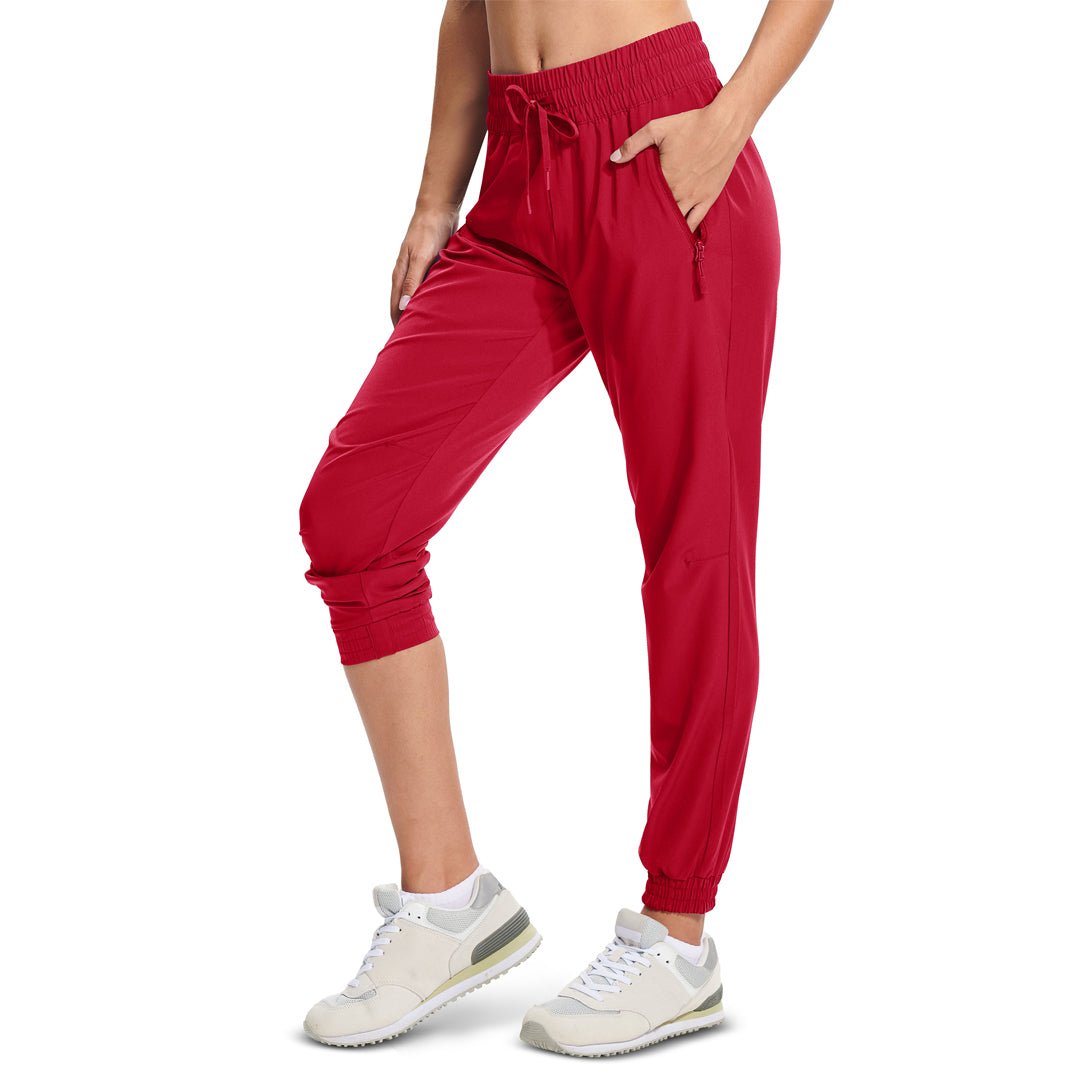Women's lightweight quick-dry hiking jogger pants with 3 zip pockets and adjustable drawstring waist