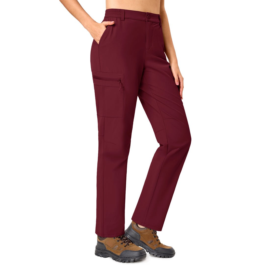 Women's lightweight khaki hiking cargo pants with 5 pockets, water-resistant nylon-spandex stretch fit