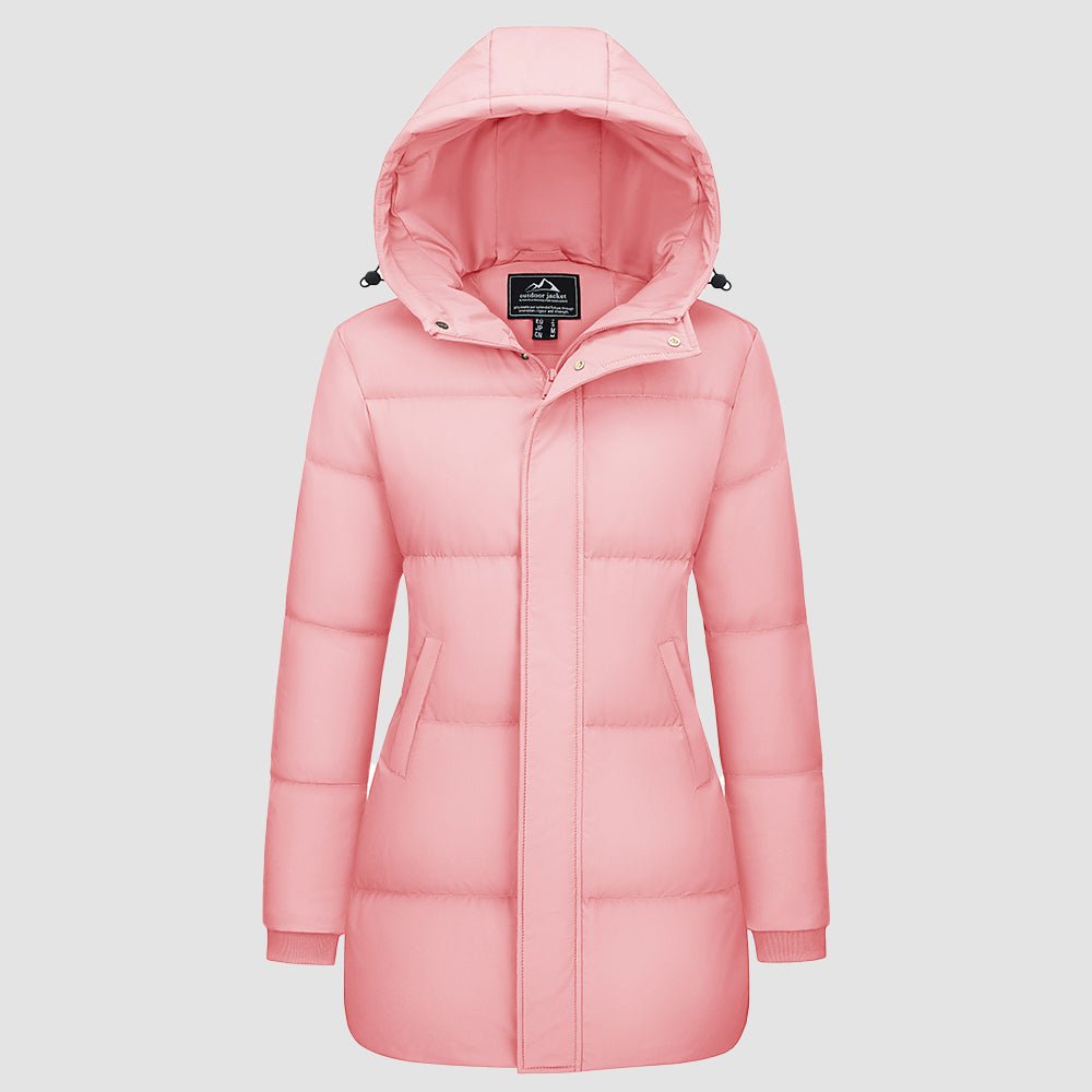 Women's long black hooded down parka waterproof winter coat 85% duck down extreme cold insulation