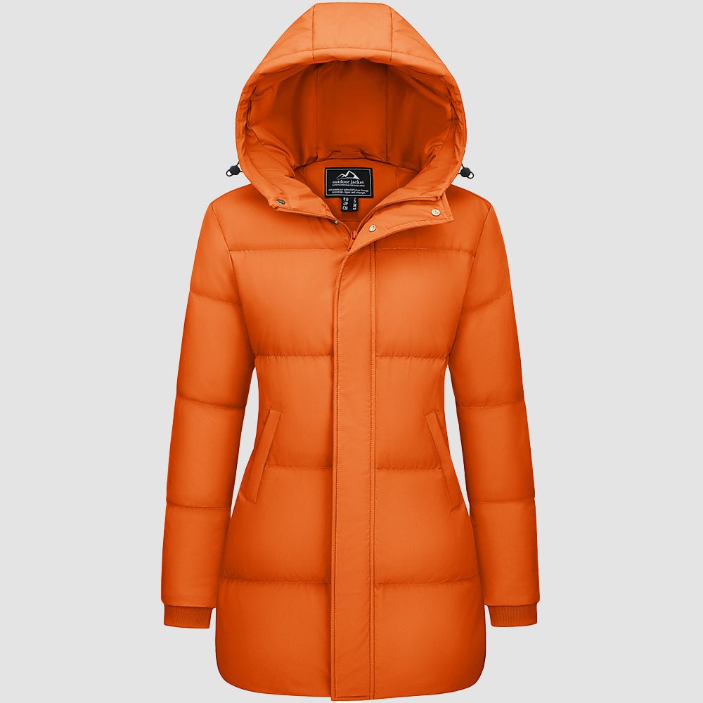 Women's long black hooded down parka waterproof windproof puffer coat 85% duck down insulation