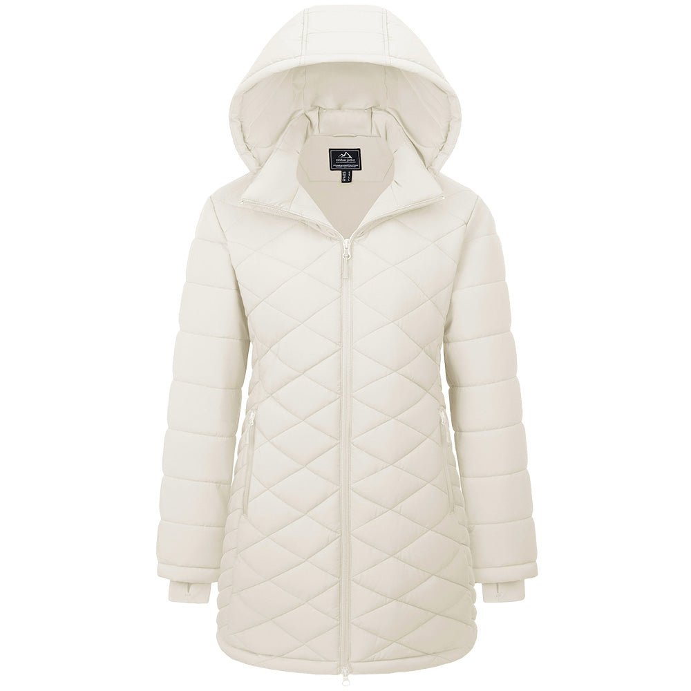 Women's long quilted puffer parka waterproof winter coat with removable hood, ultra-warm windproof fit