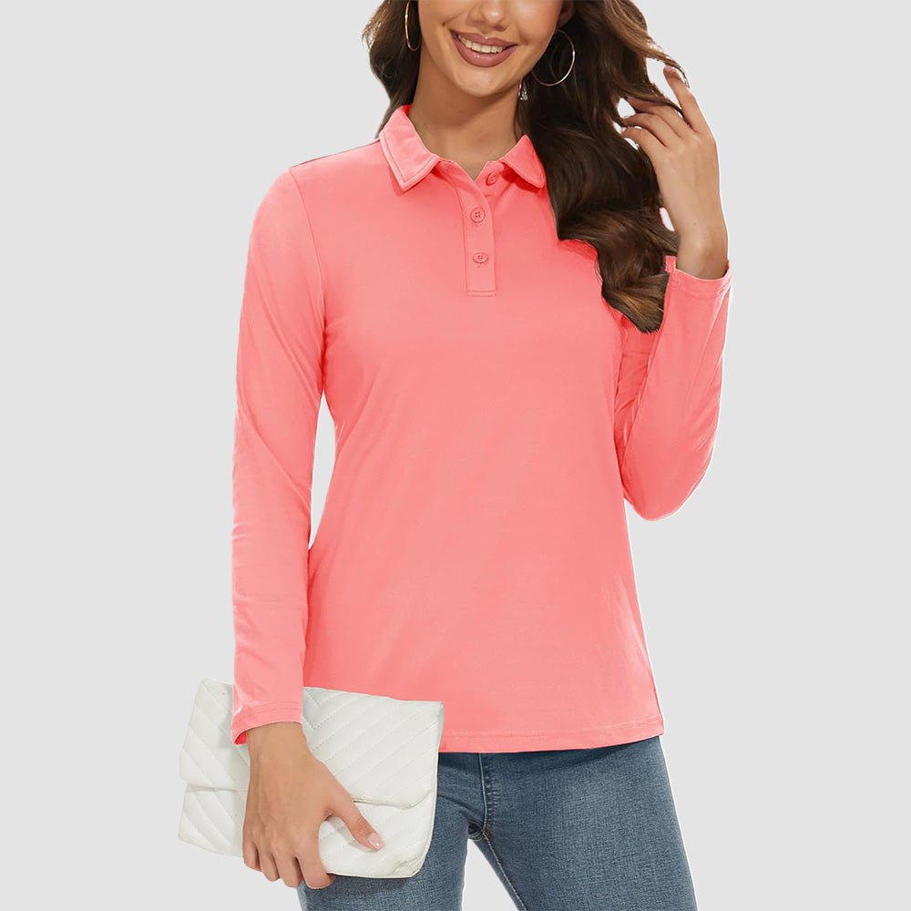 Women's UPF 50+ lightweight golf polo long sleeve sun protection shirt stretch fabric