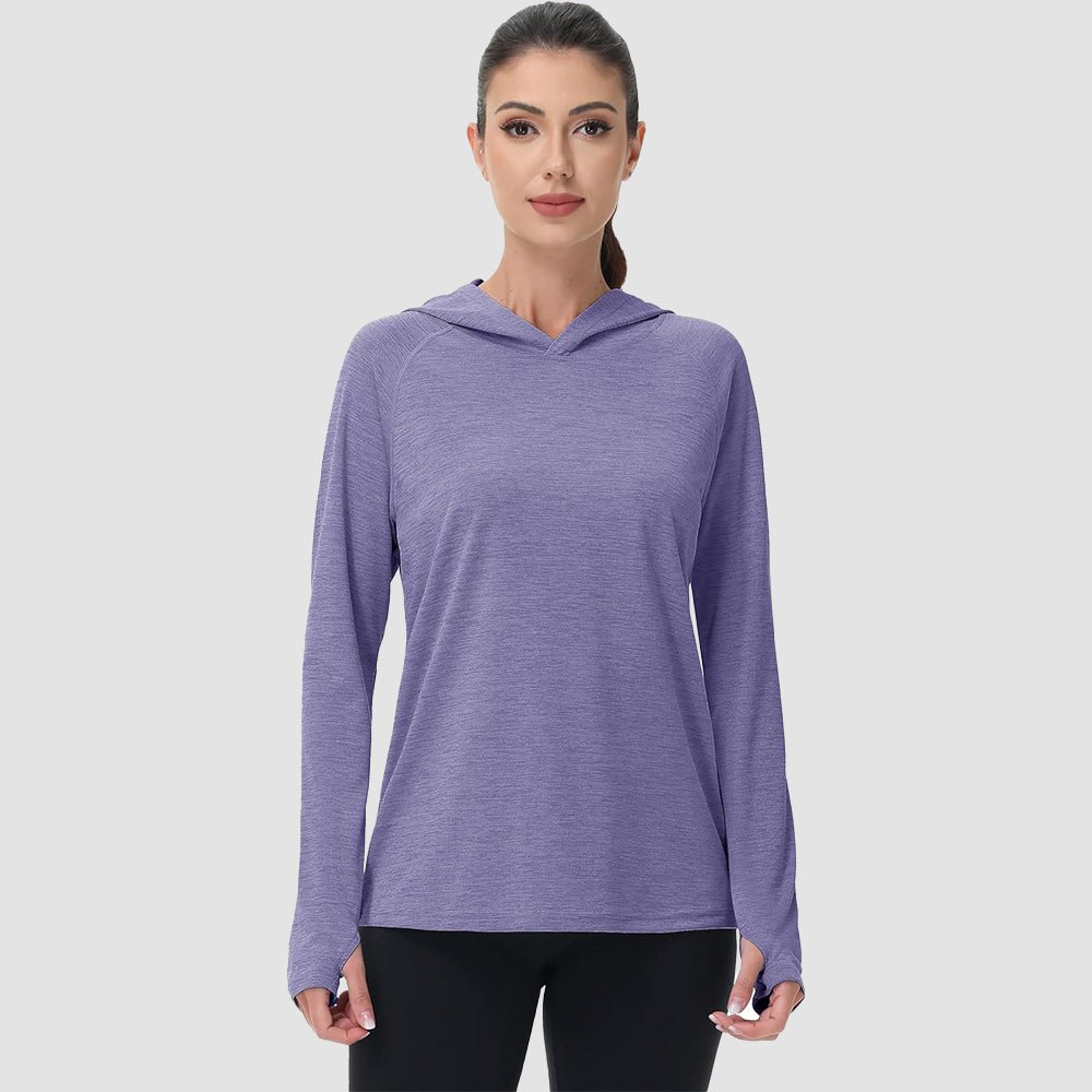 Mint UPF 50+ women's sun protection hoodie with thumb holes, lightweight quick-dry fabric for outdoor activities
