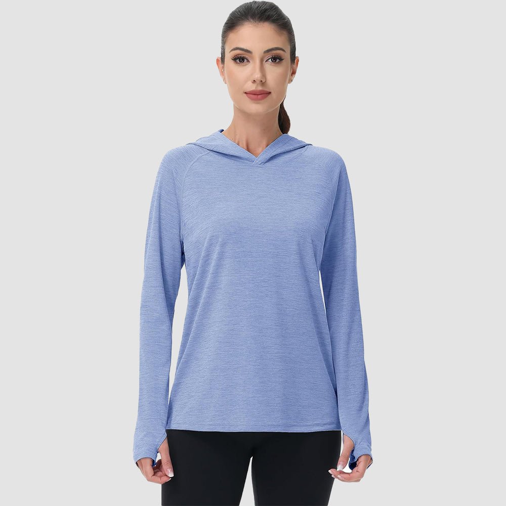 Mint UPF 50+ women's lightweight hoodie with thumb holes, quick-dry fabric for outdoor activities
