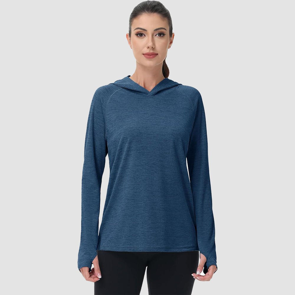 Mint UPF 50+ women's sun protection hoodie with thumb holes, lightweight quick-dry fabric