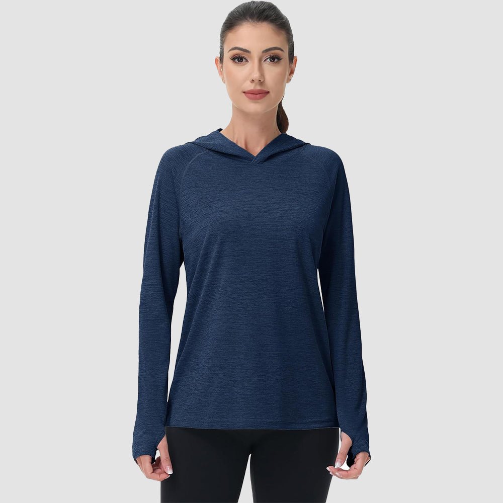 Mint UPF 50+ women's lightweight hoodie with thumb holes, quick-dry fabric for outdoor activities