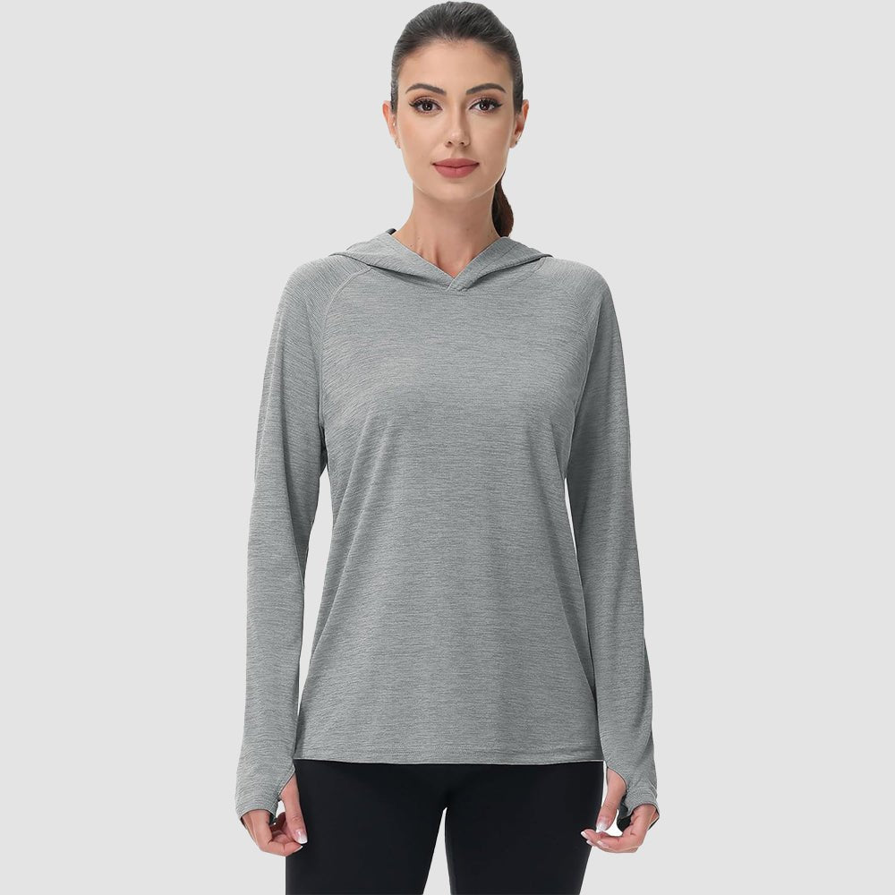Mint UPF 50+ women's lightweight hoodie with thumb holes, quick-dry fabric for outdoor activities