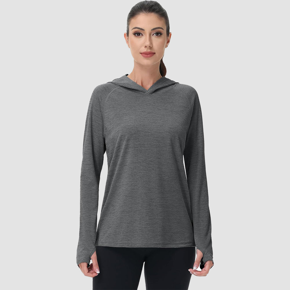 Mint UPF 50+ women's lightweight hoodie with thumb holes, quick-dry fabric for outdoor activities