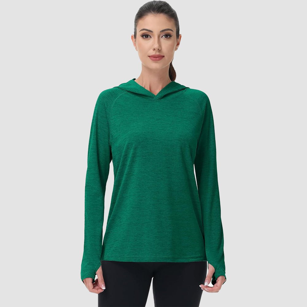 Mint UPF 50+ women's lightweight hoodie with thumb holes, quick-dry fabric for outdoor activities