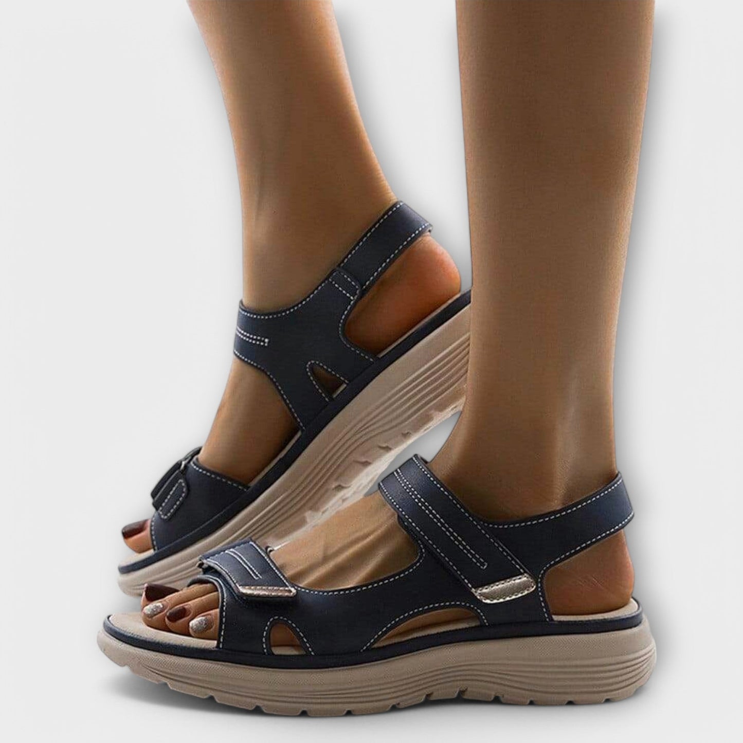 Women's casual wedge sandals with vegan leather dual straps, cushioned footbed, and lightweight heel