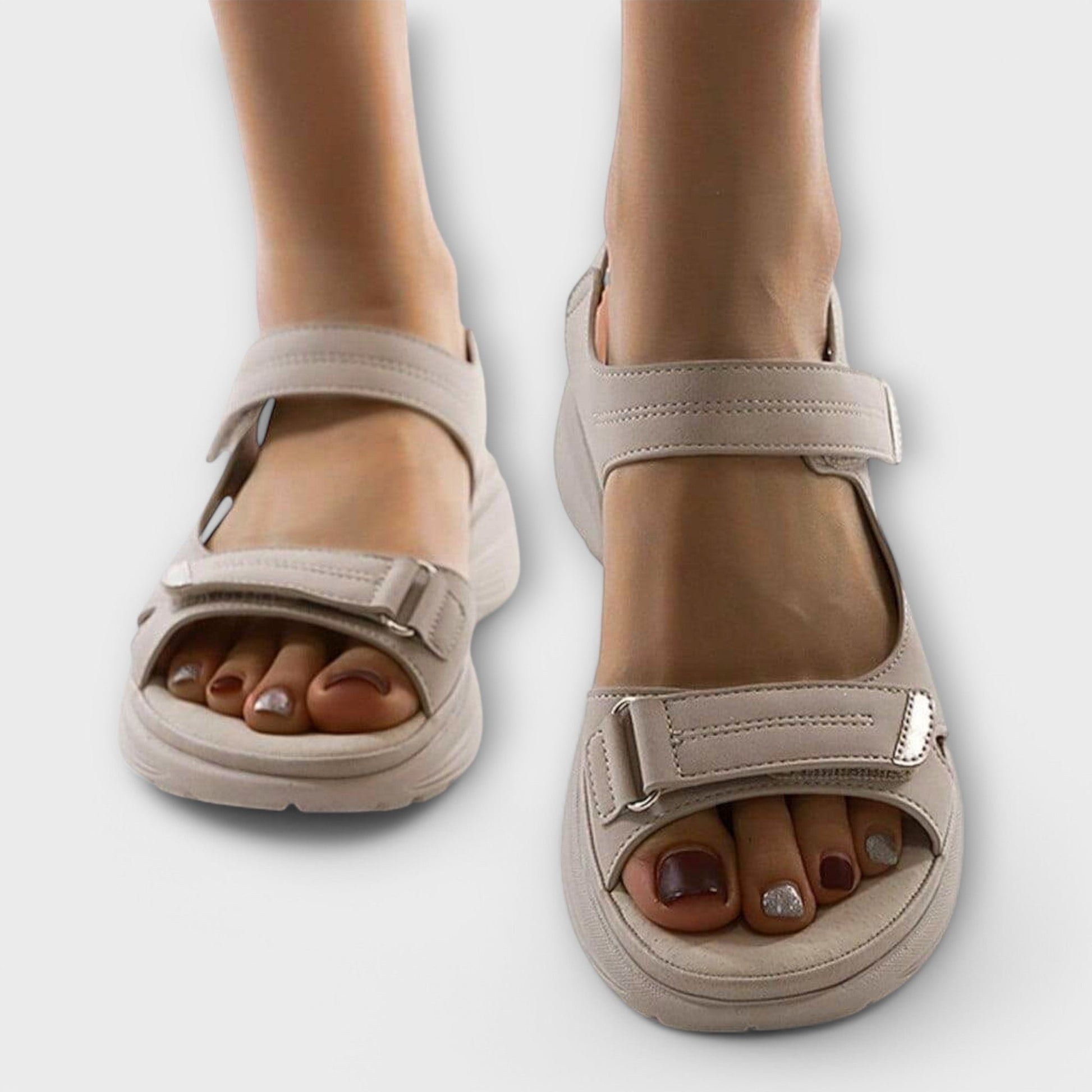 Women's casual wedge sandals with vegan leather dual straps and cushioned footbed for all-day comfort