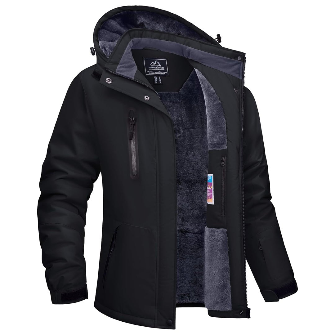 Women's waterproof hooded winter jacket fleece-lined windproof removable hood breathable shell cold weather