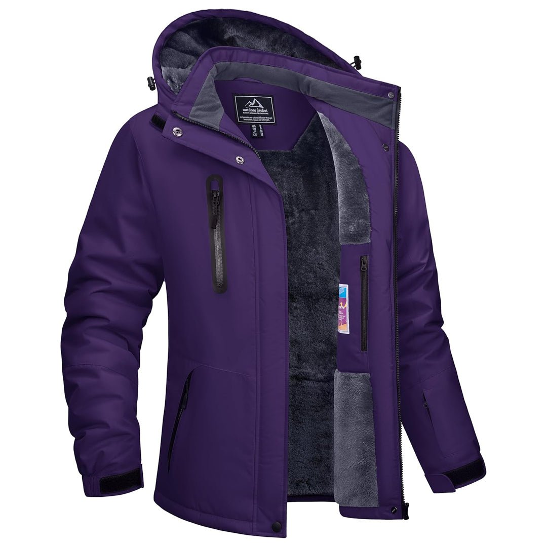 Women's waterproof hooded winter jacket fleece-lined windproof removable hood breathable shell cold weather