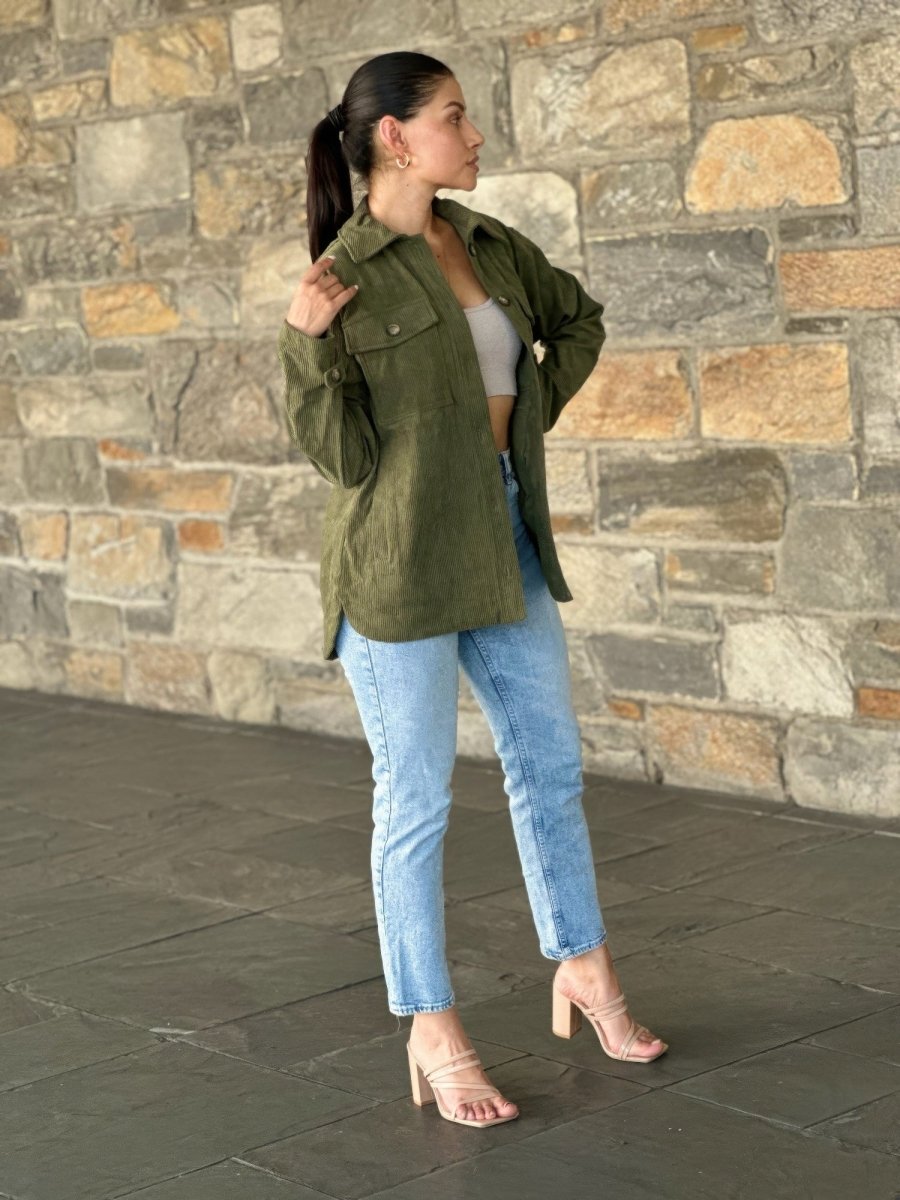 Women's oversized corduroy shacket button-down jacket relaxed fit for casual layering